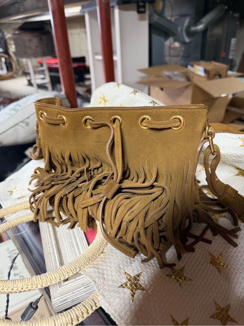 Saint Laurent Emmanuelle Suede Fringe Bucket Bag
